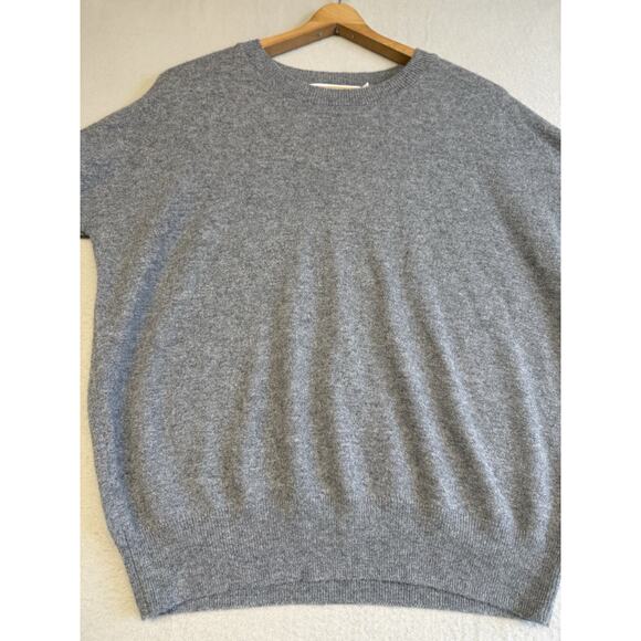 Harper Lane 100% Cashmere Sz Med Gray Heather Long Sleeve Sweater Purple Piping - Picture 7 of 12